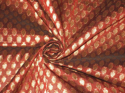 Silk Brocade Fabric Dark Maroonish Red & Metallic Gold color 44" wide BRO184[7]