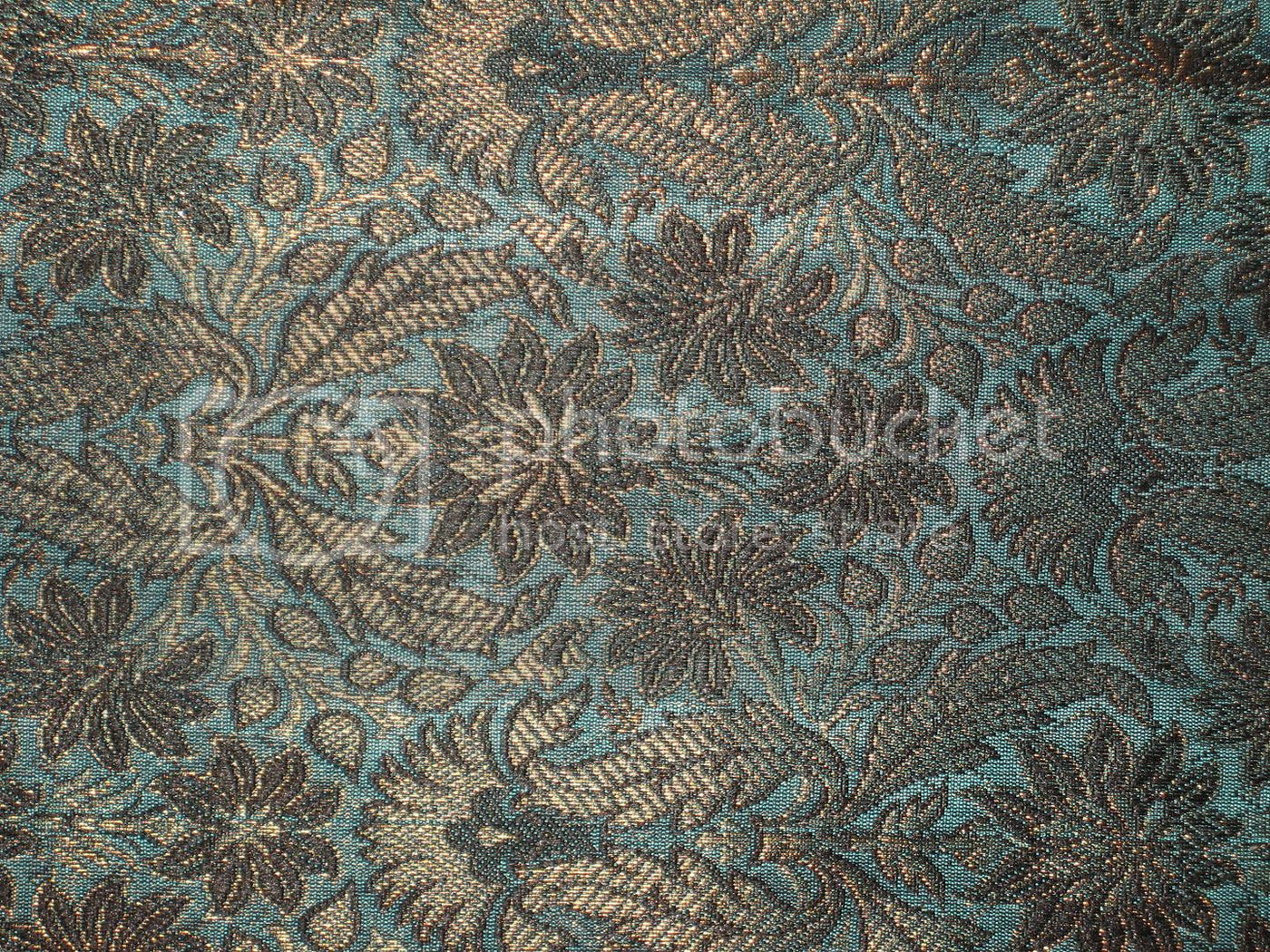 Silk Brocade fabric Kingfisher Green,Black & Metallic Gold Color 44" wide BRO186[4]