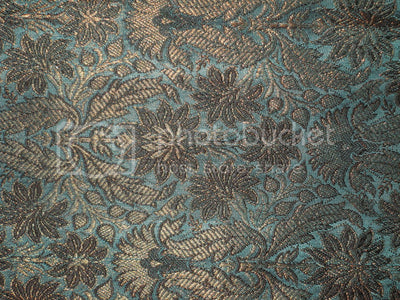 Silk Brocade fabric Kingfisher Green,Black & Metallic Gold Color 44" wide BRO186[4]