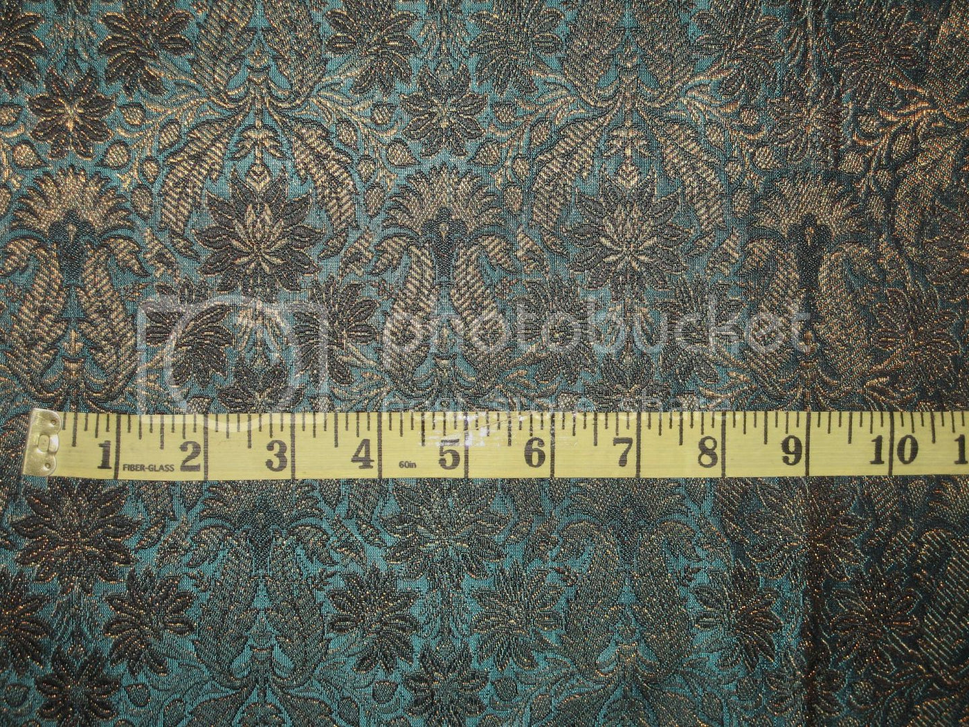 Silk Brocade fabric Kingfisher Green,Black & Metallic Gold Color 44" wide BRO186[4]