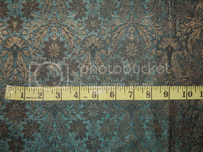 Silk Brocade fabric Kingfisher Green,Black & Metallic Gold Color 44" wide BRO186[4]