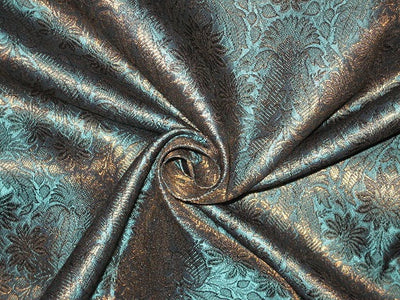 Silk Brocade fabric Kingfisher Green,Black & Metallic Gold Color 44" wide BRO186[4]