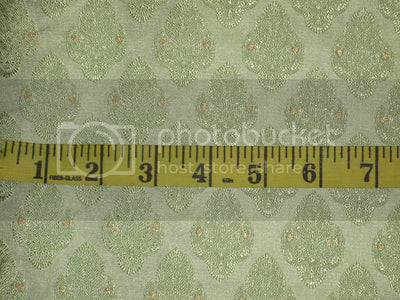 SILK BROCADE FABRIC Pastel Green &amp; Metallic Gold colour 44" wide BRO190[3]