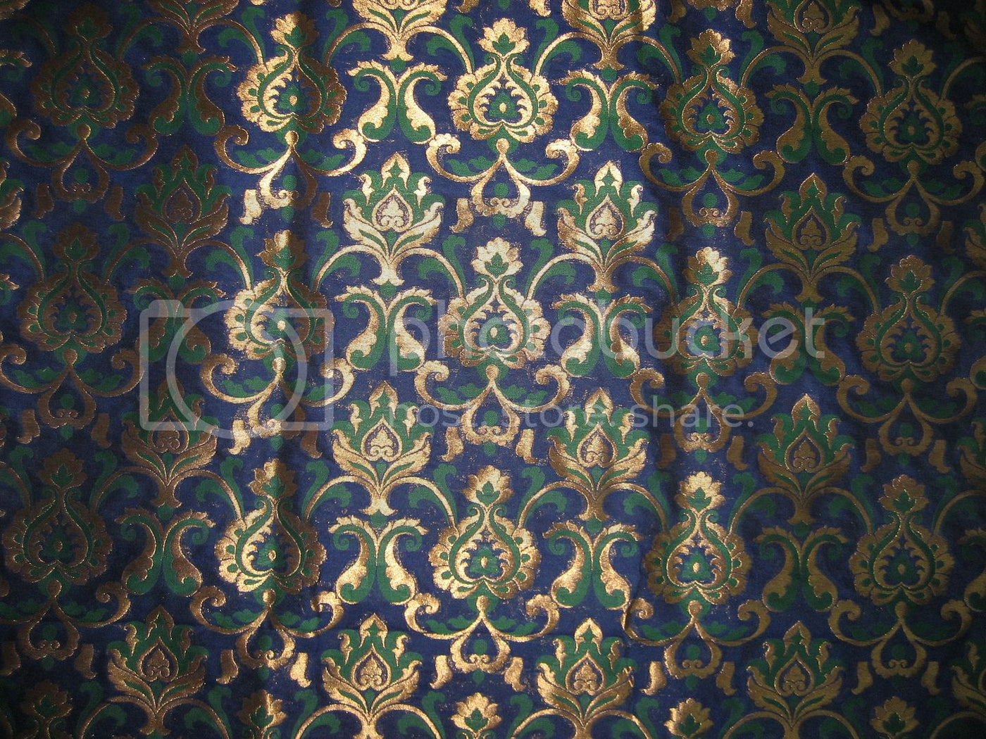 Silk Brocade Fabric Peacock Green,Blue &amp; Metallic Gold color BRO191[4]