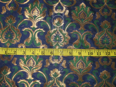 Silk Brocade Fabric Peacock Green,Blue &amp; Metallic Gold color BRO191[4]