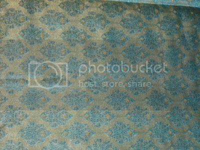 SILK BROCADE FABRIC Blue with Champage shot &amp; Metallic Gold colour 44" wide BRO190[4]