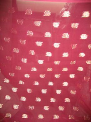 Polyester georgette fabric with metalic silver &amp; gold jacquard~dark Pink colour