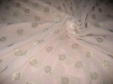 closeout-Polyester georgette with metalic silver &amp; gold jacquard~beige colour