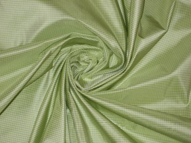 SILK TAFFETA FABRIC ~Apple Green &amp; cream colour gorgeous small plaidsTAFC4 54&quot; wide