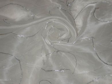 White color 100% silk organza fabric 44" wide available in 2 designs [SILVER ZARI embroidery and gold pearl embro0idery]