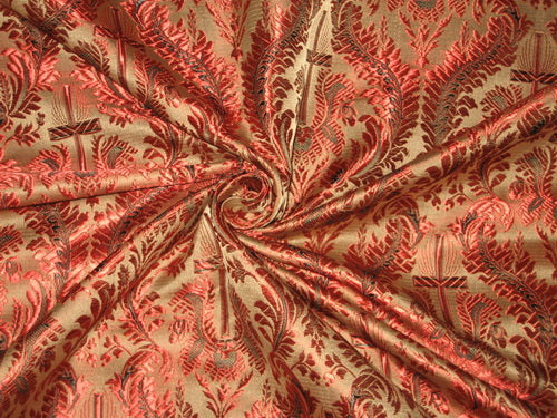 Silk Brocade Vestment Fabric Red &amp; Light Brown 44" wide BRO174[3]