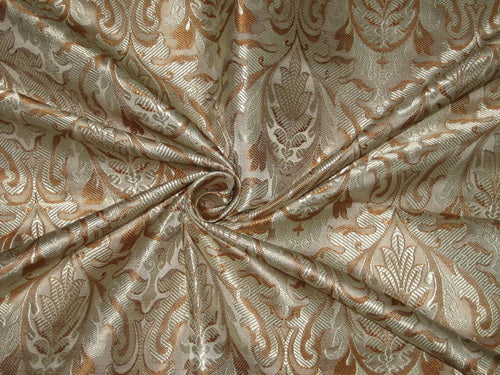 Silk Brocade Fabric Golden Cream &amp; Brown color 44" wide BRO174[6]