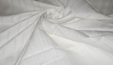 White linen fabric with satin stripes / herribones & very slight lurex yarn 58? wide