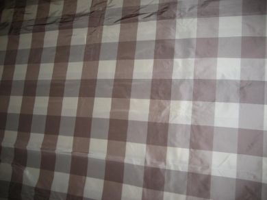 SILK TAFFETA FABRIC Ivory &amp; aubergine x brown colour plaids 54&quot; wide Taf#C20
