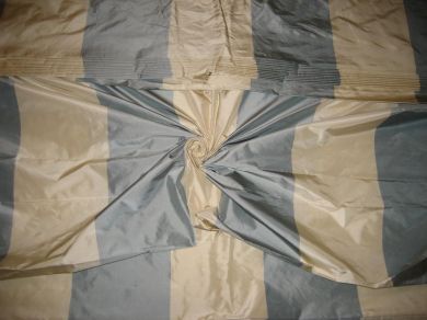 SILK TAFFETA FABRIC -Cloudy blue and ivory colour horizontal stripes TAF S 46 54&quot; wide