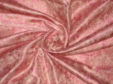 Silk Brocade~Width 44-Baby pink &amp; Gold