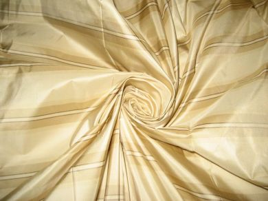 Silk Taffeta Ivory, Sand Gold, Beige, Brown &amp; White color Stripe 54" wide [TAF S#11[3]]