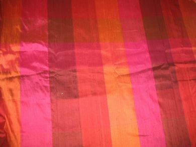 Silk Dupioni fabric Pink, Red &amp; Orange Colour Plaids~~Width 54&quot;DUPC23