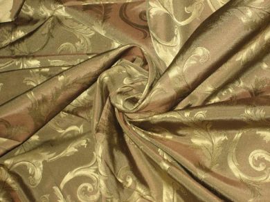 SILK TAFFETA  POLYESTER  FABRIC 54&quot;Khaki colour with gold jacquard design