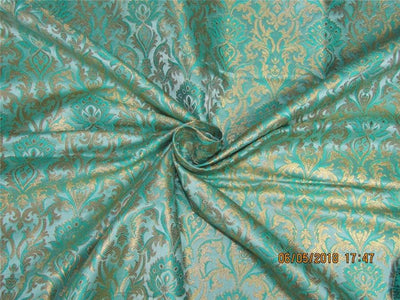 Heavy Silk Brocade Fabric 3.25 YARDS Green &amp; Metallic gold 44&quot;