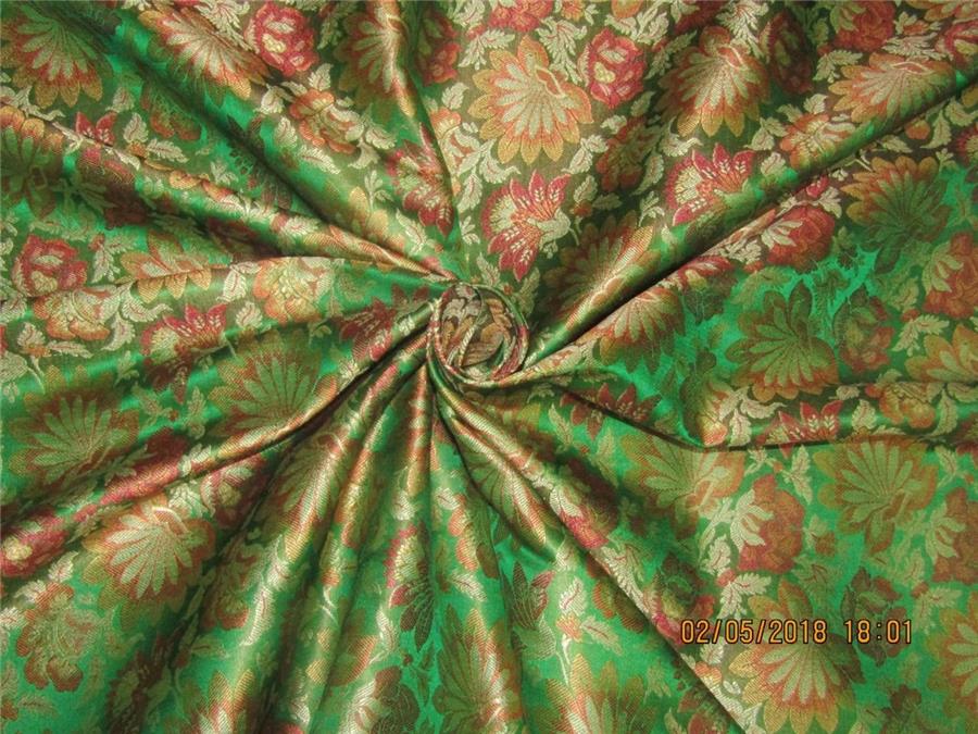 Silk Brocade fabric green &amp; red 44&quot;