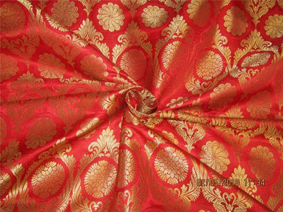 Silk Brocade fabric red x metallic gold 44&quot;