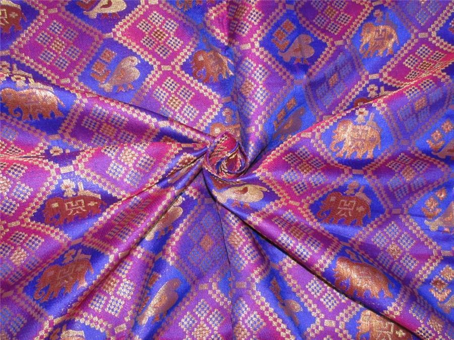 Brocade Fabric purple, royal blue x metallic gold &amp; elephant figure 44&quot;Bro590[2]