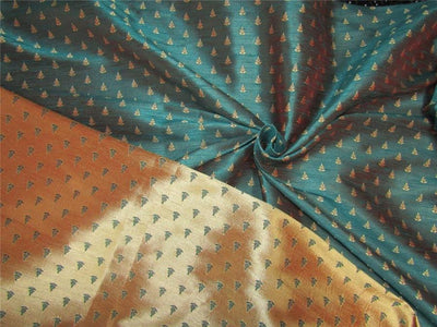 Reversible Silk Brocade Fabric green X gold color