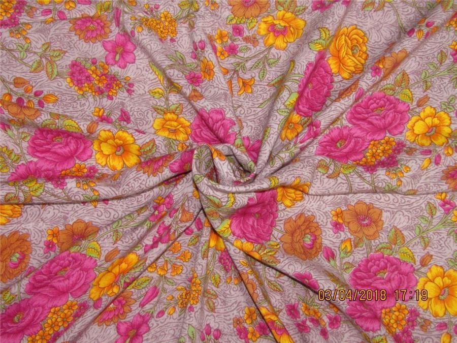 Modal printed fabric Yellow x pink 58&quot; wide-floral
