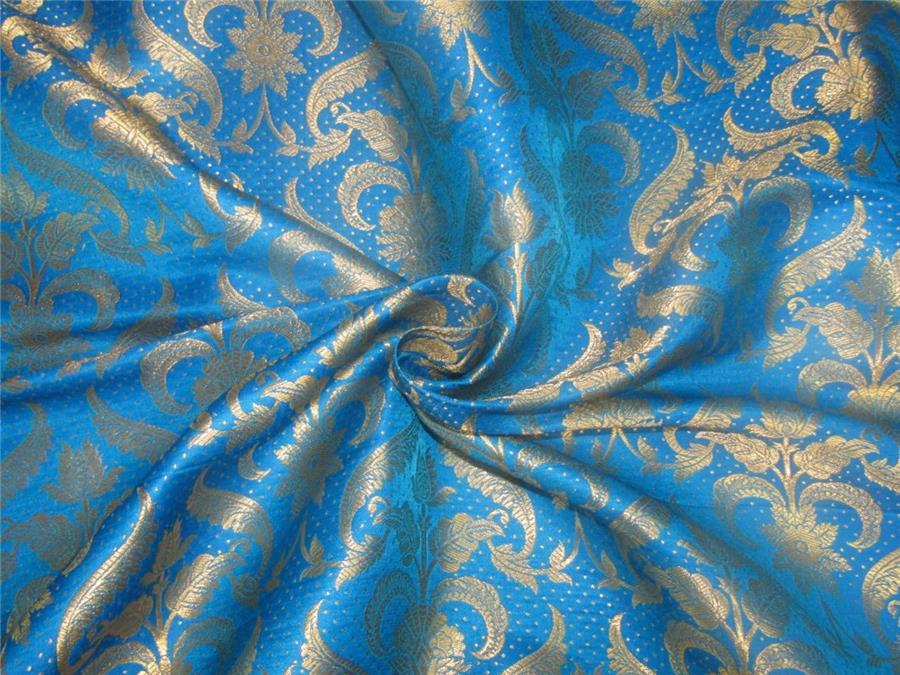 Brocade Fabric turquoise X metallic gold color 44&quot;BRO593[3]
