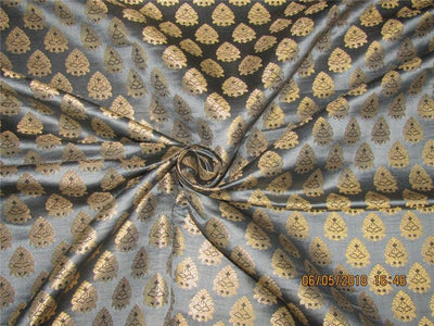 Silk Brocade Fabric 3.45 YARDS silver grey, black &amp; metallic gold 44&quot;