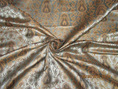 Silk Brocade Fabric 3.90 YARDS silver grey, black &amp; metallic gold 44&quot;