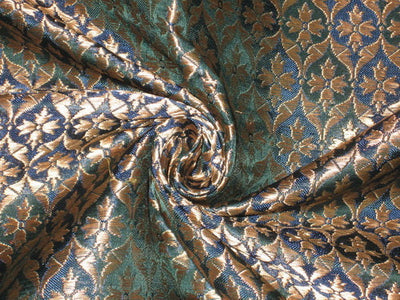 Silk Brocade Fabric Metallic Gold,Green & Blue color 44" wide BRO131[6] Available for bulk preorder