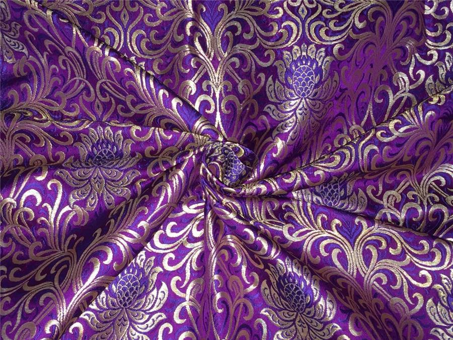 Heavy Silk Brocade Fabric purple royal blue x metallic gold color