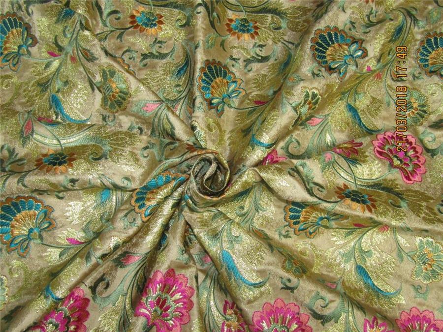 Silk Brocade fabric gold color with embroidery 44&quot;