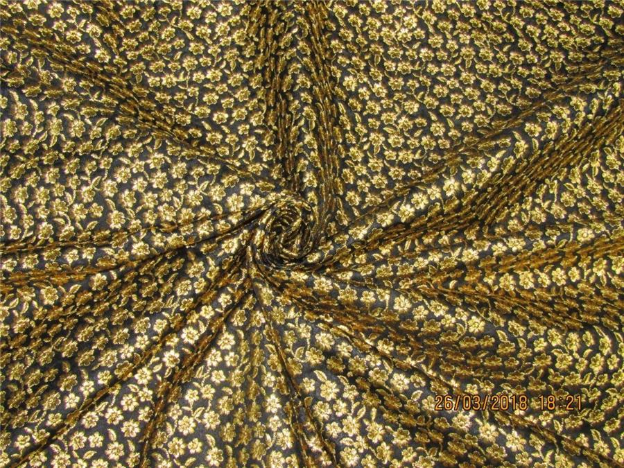 Silk Brocade fabric Black x metallic gold color with embroidery 44&quot;[BRO575[6]]`