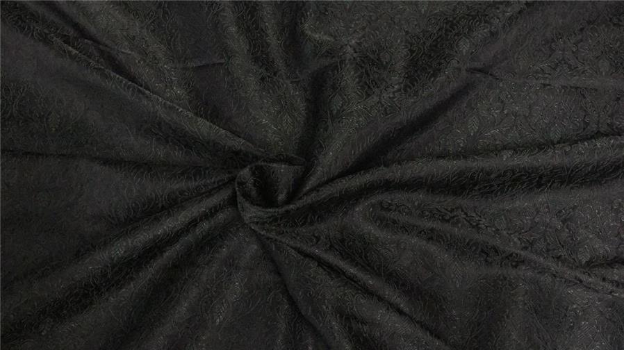 Silk Brocade fabric Black x green 44&quot;