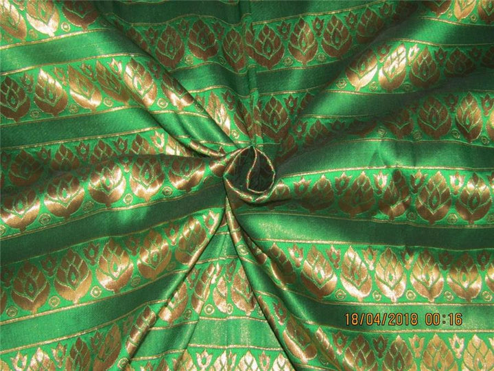 Brocade fabric emerald green x metallic gold Color 62&quot