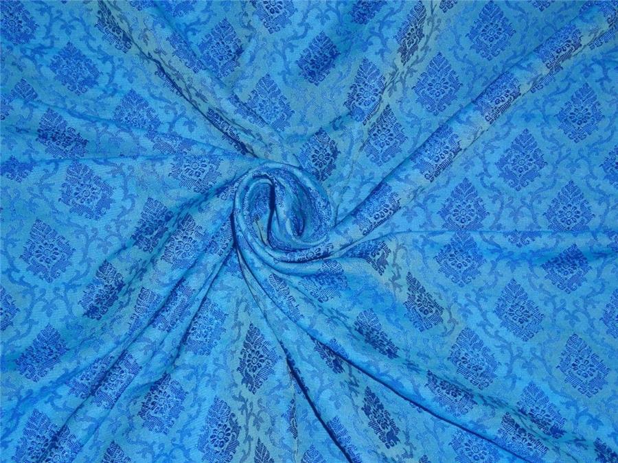 SPUN SILK BROCADE FABRIC blue COLOR 44" wide BRO269[7]