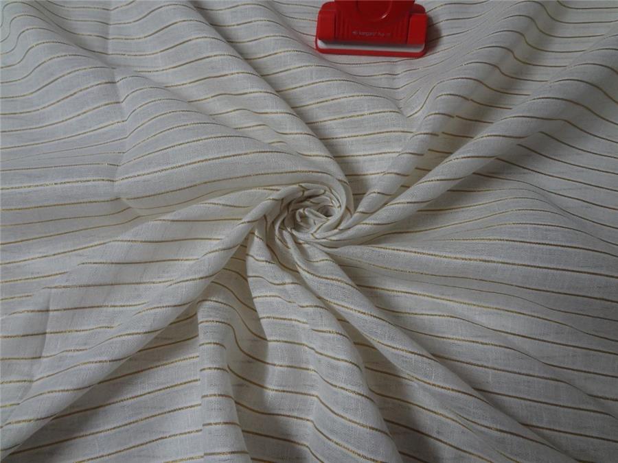 100% Linen White and Gold stripe Fabric ~ 58&quot; wide