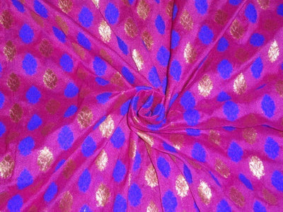 SILK BROCADE FABRIC Blue,Pink & Metallic Antique GOLD color 44" wide BRO290[3]