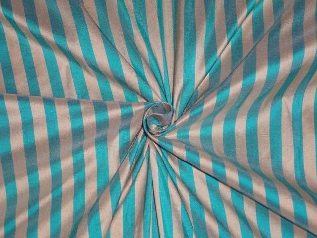 Blue &amp; Light Golden Cream COLOUR Stripes~SILK DUPIONI FABRIC~WIDTH 54 dupS52[1] available for bulk preorder