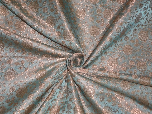 Silk Brocade Light Blue & Light Caramel Color floral design 44" wide BRO297[2]