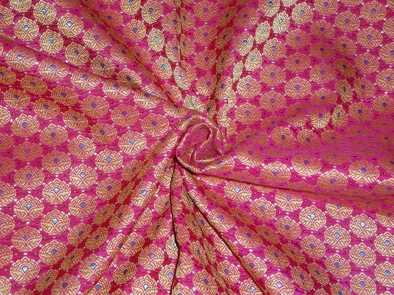 Pure SILK BROCADE FABRIC Pink,Light Gold & Metallics 44" wide BRO312[3]