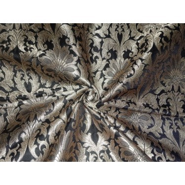 Heavy Silk Brocade Fabric Black &amp; Metallic Gold color 36" wide bro280[1]