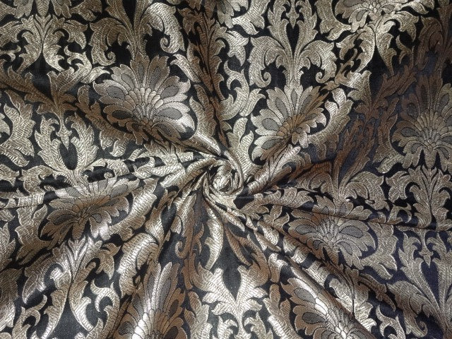 Heavy Silk Brocade Fabric Black &amp; Metallic Gold color 36" wide bro280[1]