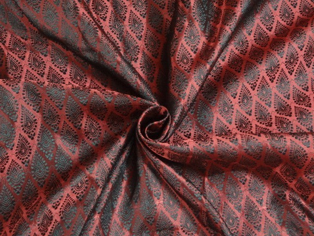 Spun BROCADE FABRIC Red &amp; Black color 44" wide BRO288[1]