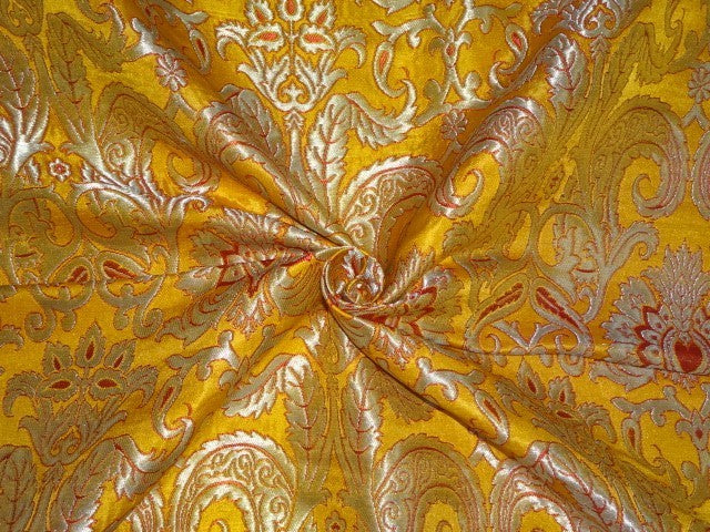 Silk Brocade Fabric Red,Mango Yellow &amp; Metallic Gold color BRO297[5]