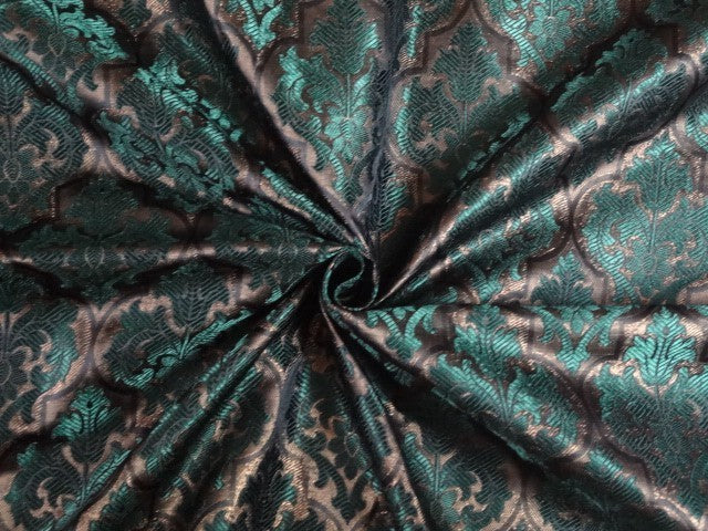 Brocade fabric Green &amp; Metallic Old Gold Colour 44" wide BRO302[4]
