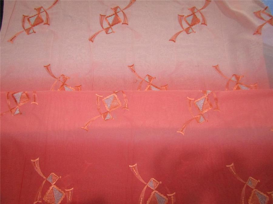 COTTON VOILE FABRIC~EMBROIDERY-2.28 YARDS-44&quot;SHADED OF CORAL PINK X METALLIC SILVER